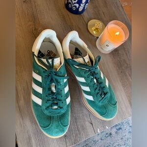 Adidas Gazelle Bold Sneakers in Jade Green with White Stripes
